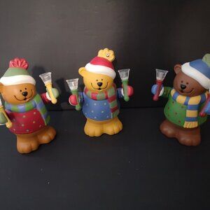 Vintage Avon Set of 3 Holiday Bell Bear Trio Musical Figurines from 2005